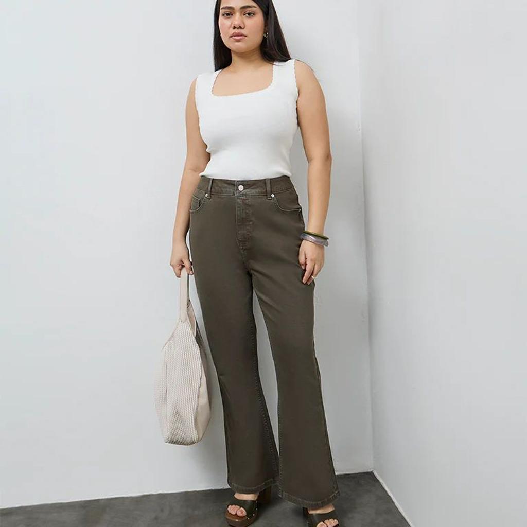 Gia Olive Bootcut High-Rise Jeans