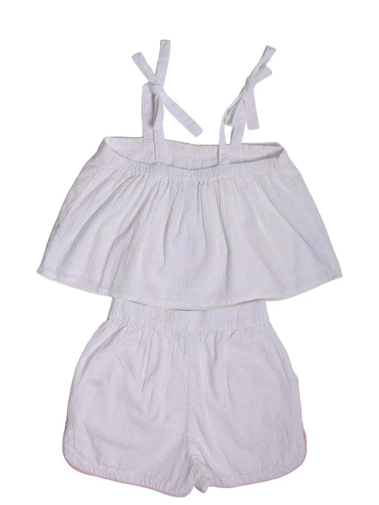 Y&F Kids Girls White Floral Embroidered Cotton Top and Shorts Set — photo 4