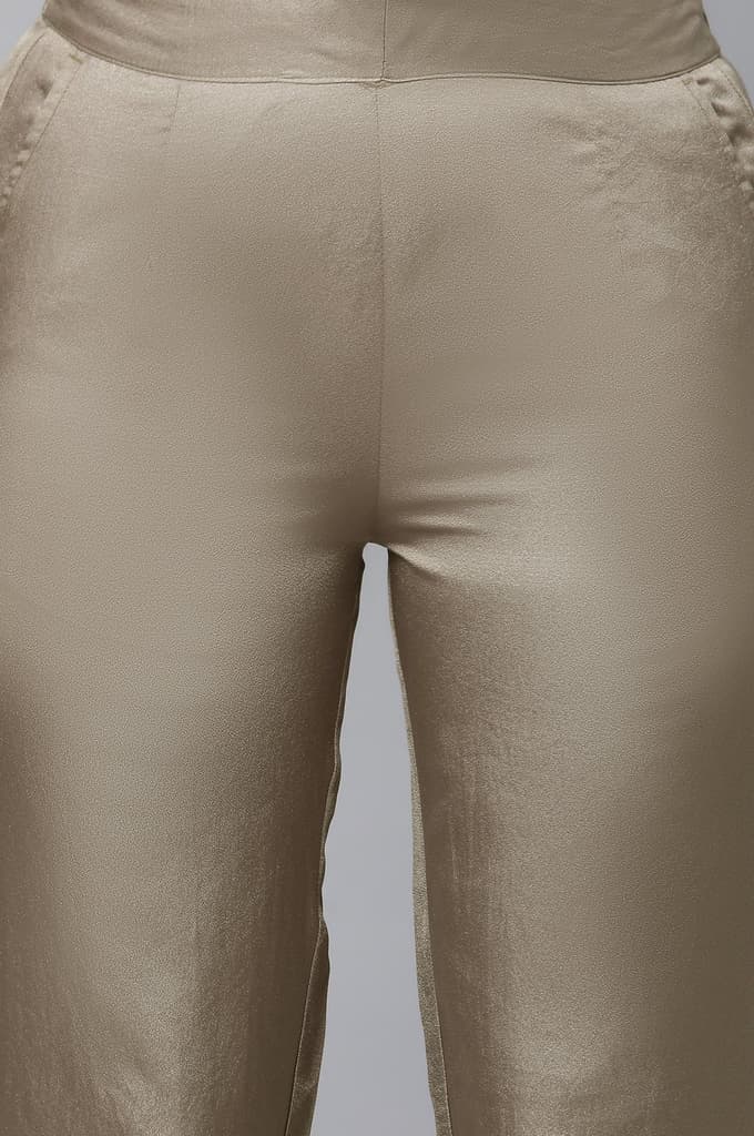 Green Solid Trouser Pants in Korean Silk — photo 6