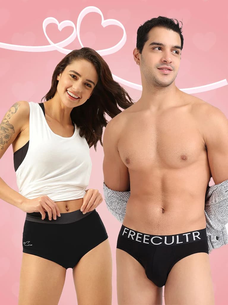 Men's Cotton Brief And Women's Boxer Brief (Pack of 2) — Black / S / S