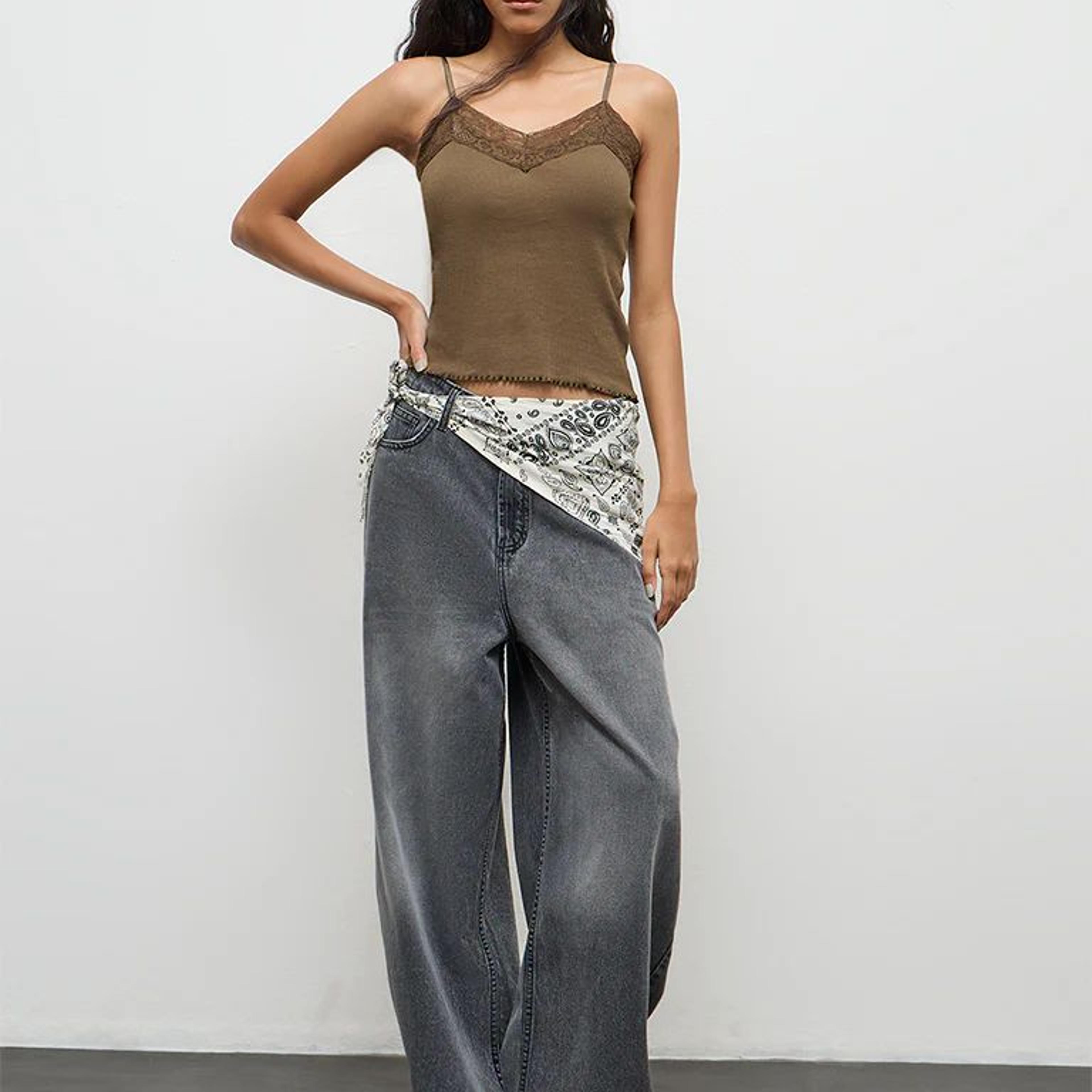 Nuon Black Washed High-Rise Jeans with Scarf