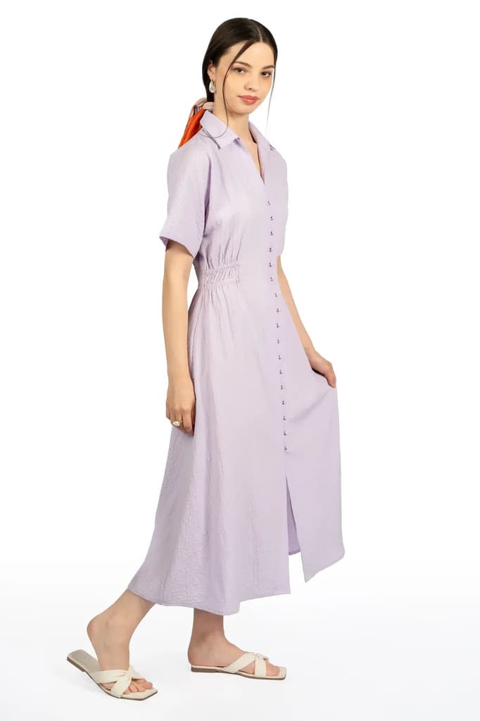 Lavender Collared Fit & Flare Midi Dress — photo 4