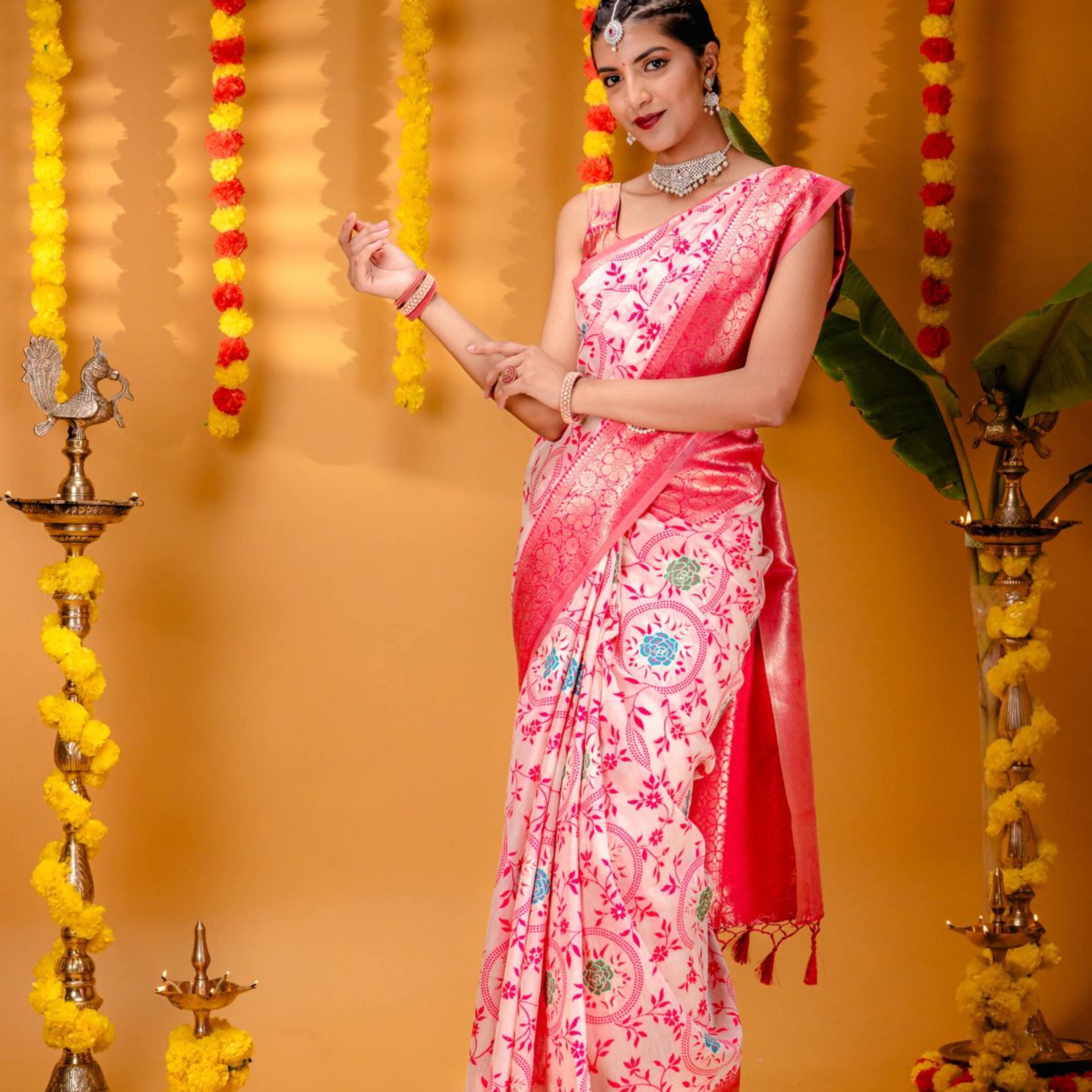 Mimosa Women's Woven Design Kanjivaram Style Art Silk Saree With Blouse Piece : SA00001599HWFREE