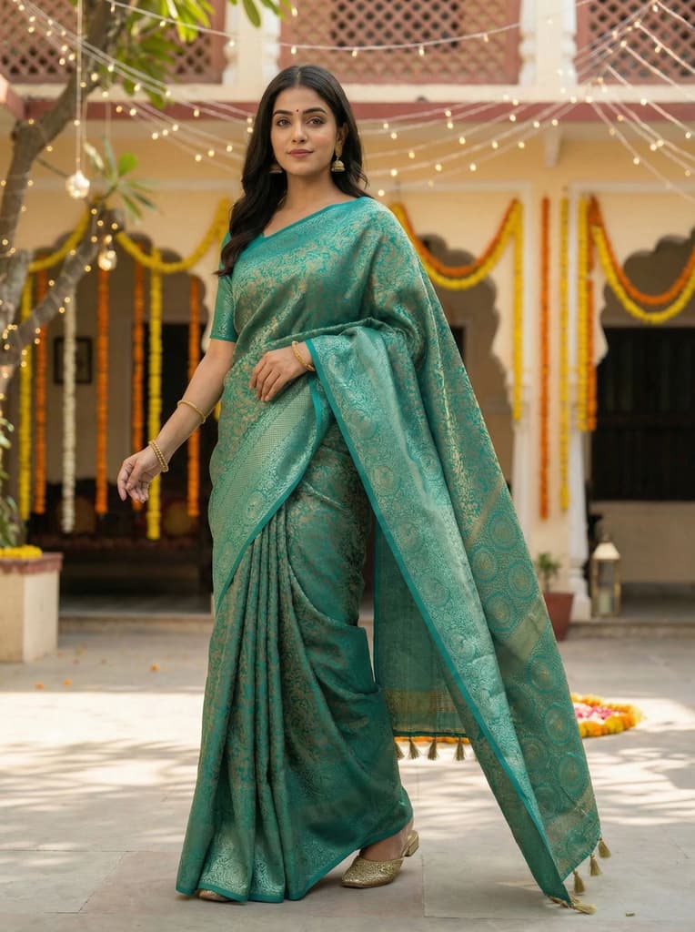MIMOSA Women's Woven Design Banarasi Style Art Silk Saree with Blouse Piece - Saffire ( SA00003133SFFREE ) — photo 2