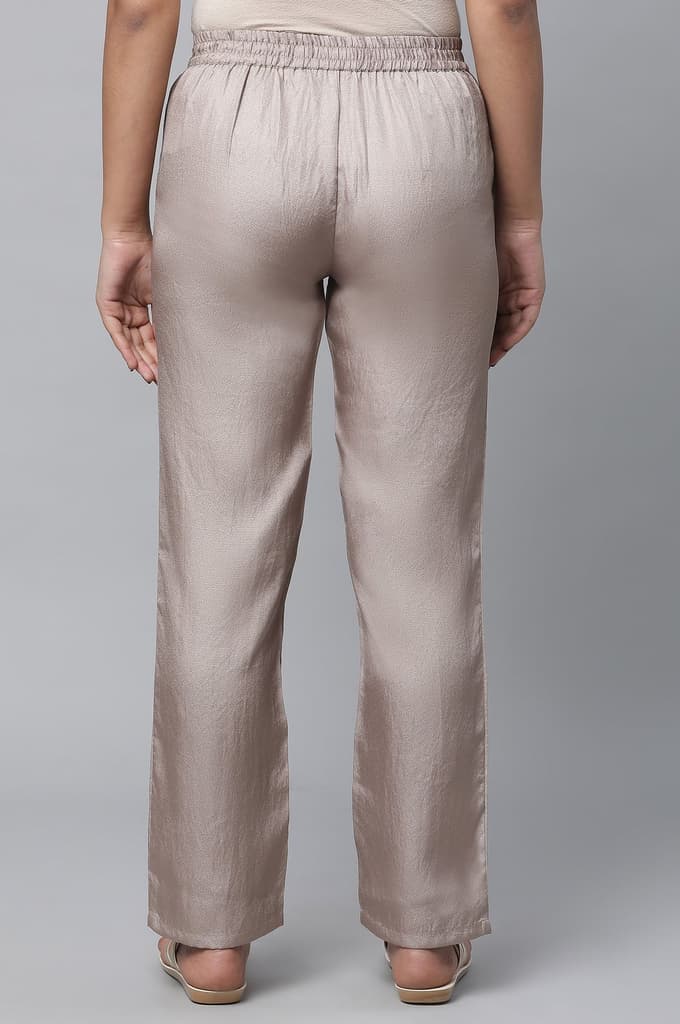Gold Solid Straight Fit Woven Pants With Elasticated Waist — photo 2