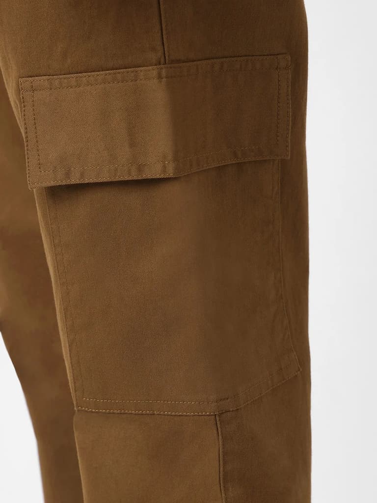 Men's Brown Regular Fit Solid Cargo Chino Pant with 6 Pockets Stretchable — photo 5
