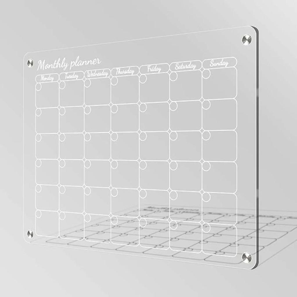 Glass Clear Magnetic Fridge Calendar – Monthly Acrylic Planner with Markers Magnetic Duster — Monthly Planner