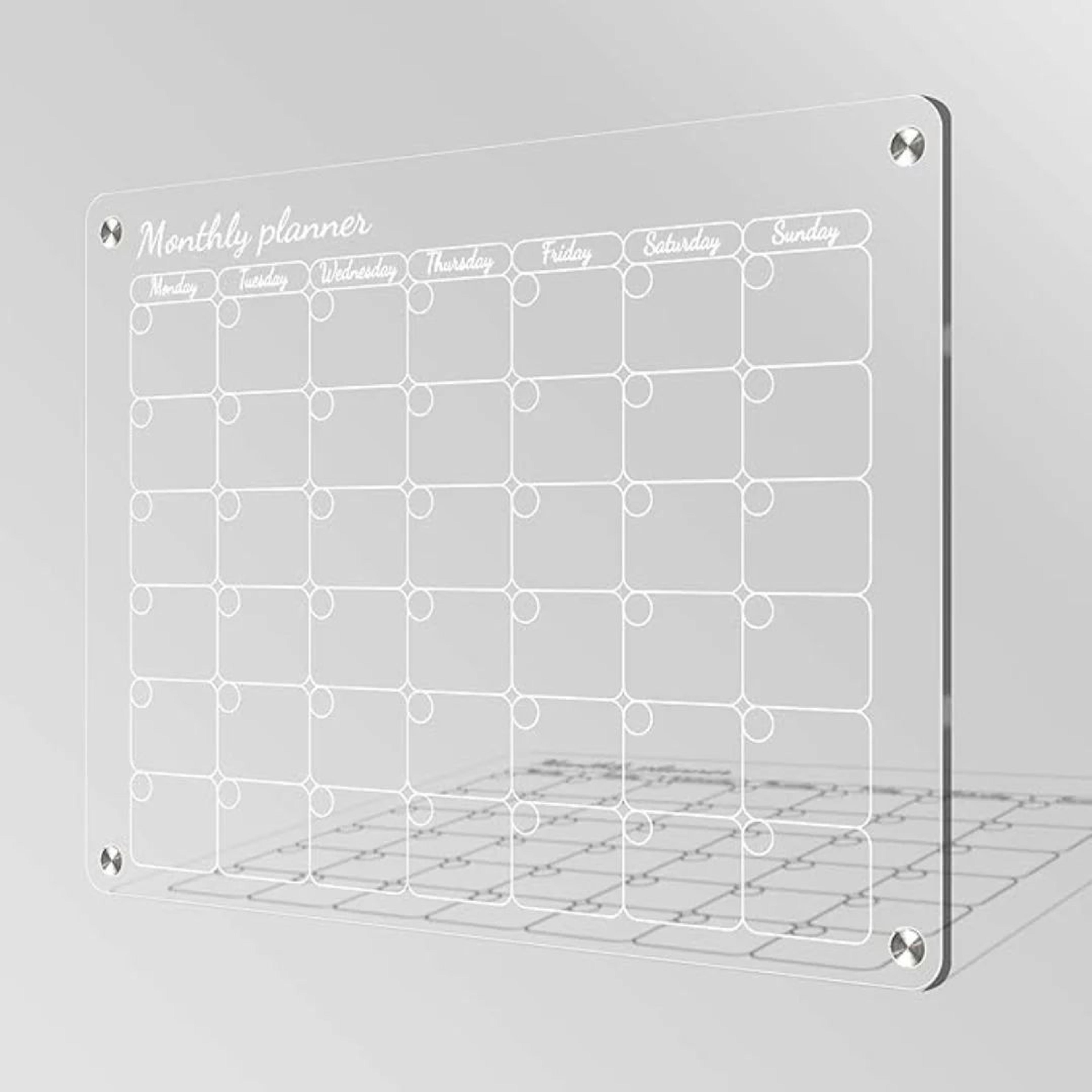 Glass Clear Magnetic Fridge Calendar – Monthly Acrylic Planner with Markers Magnetic Duster