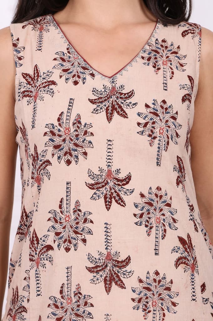 Beige Floral Printed Pure Cotton Straight A-line Kurta — photo 3