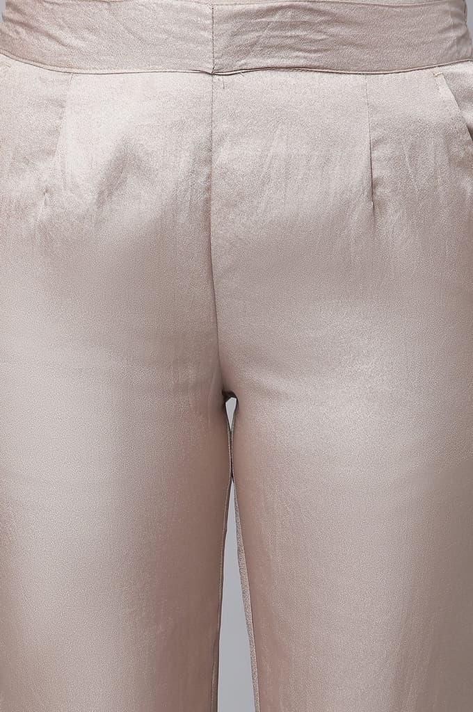 Gold Solid Straight Fit Satin Pants With Elasticated Waist — photo 6