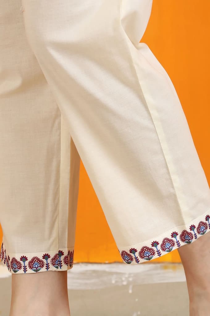 Light Beige Floral Printed Straight Kota Kurta, Pants and Dupatta Set — photo 10