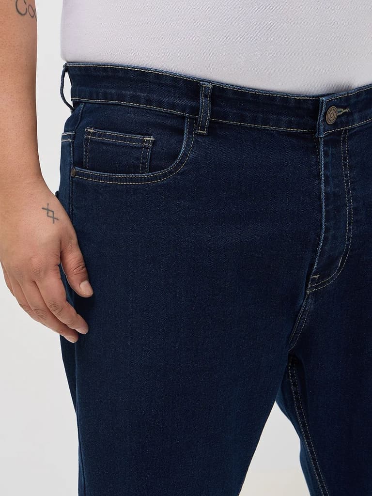 Plus Men's Blue Straight Fit Raw Washed Denim Jeans Stretchable — photo 6