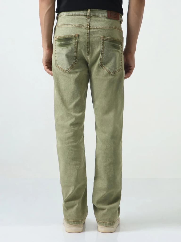 Men's Light Green Straight Fit Heavy Washed Jeans Stretchable — photo 3