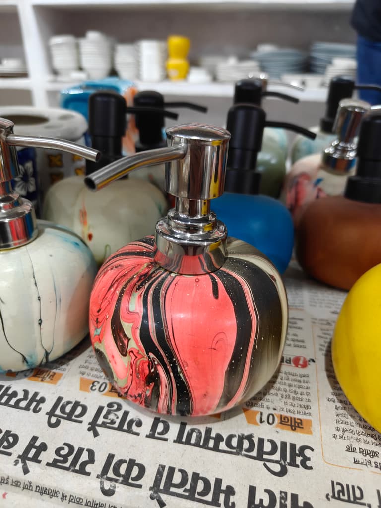 Pink and Black Striped Soap Bottle | Glass | Handmade | Bathroom Decor