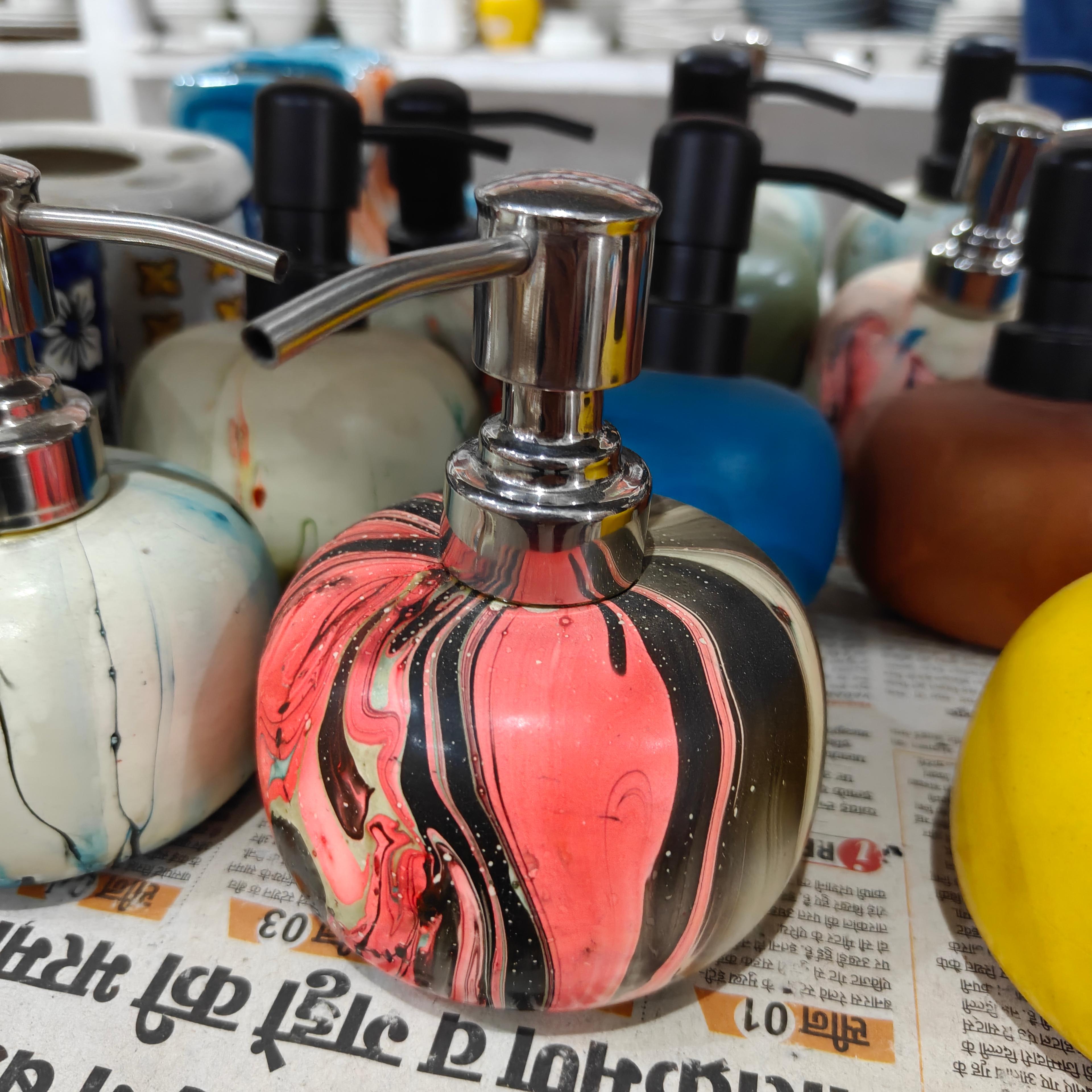 Pink and Black Striped Soap Bottle | Glass | Handmade | Bathroom Decor