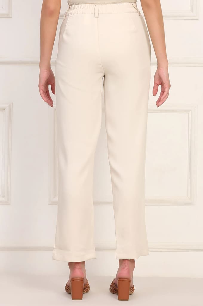 Beige Solid Straight Woven Pant Pant with YKK Zipper — photo 4