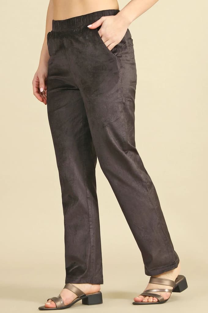 Grey Solid Straight Pants — photo 4