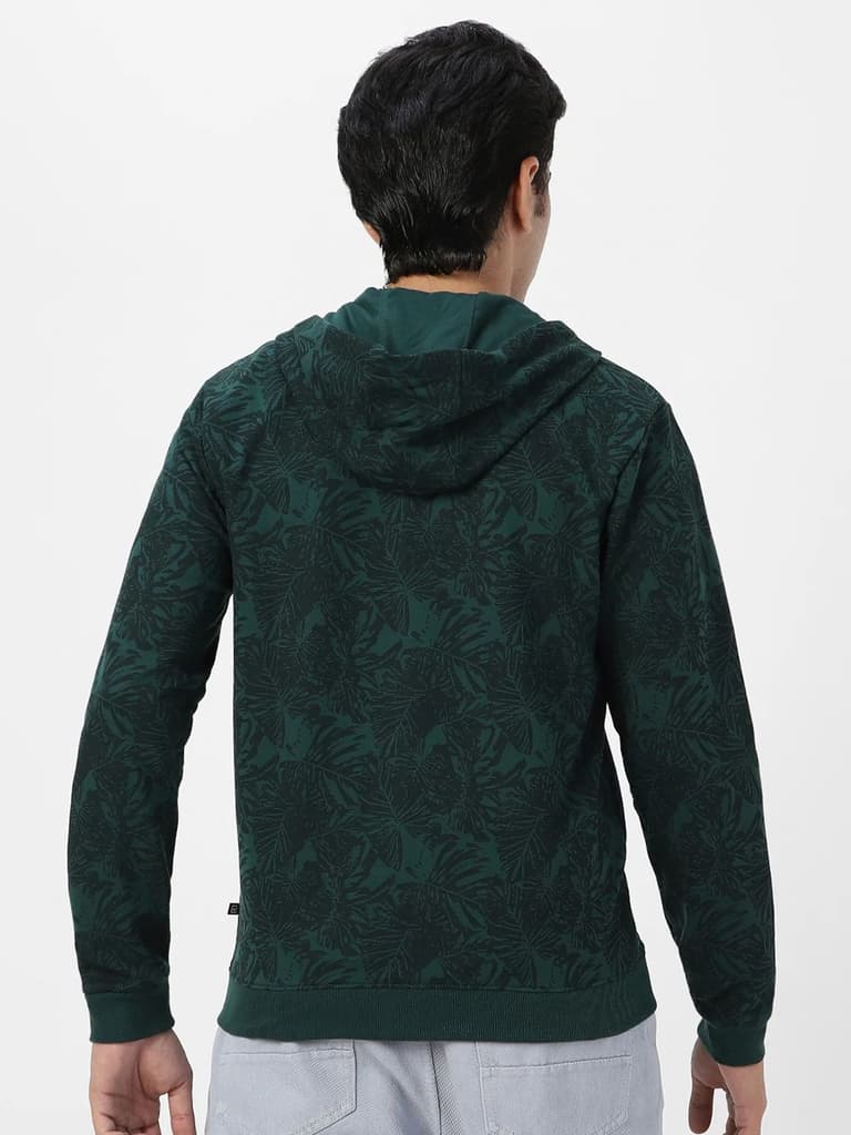 Men's Dark Green Regular Fit Printed Full Sleeve Winterwear Hooded Sweatshirt — photo 3