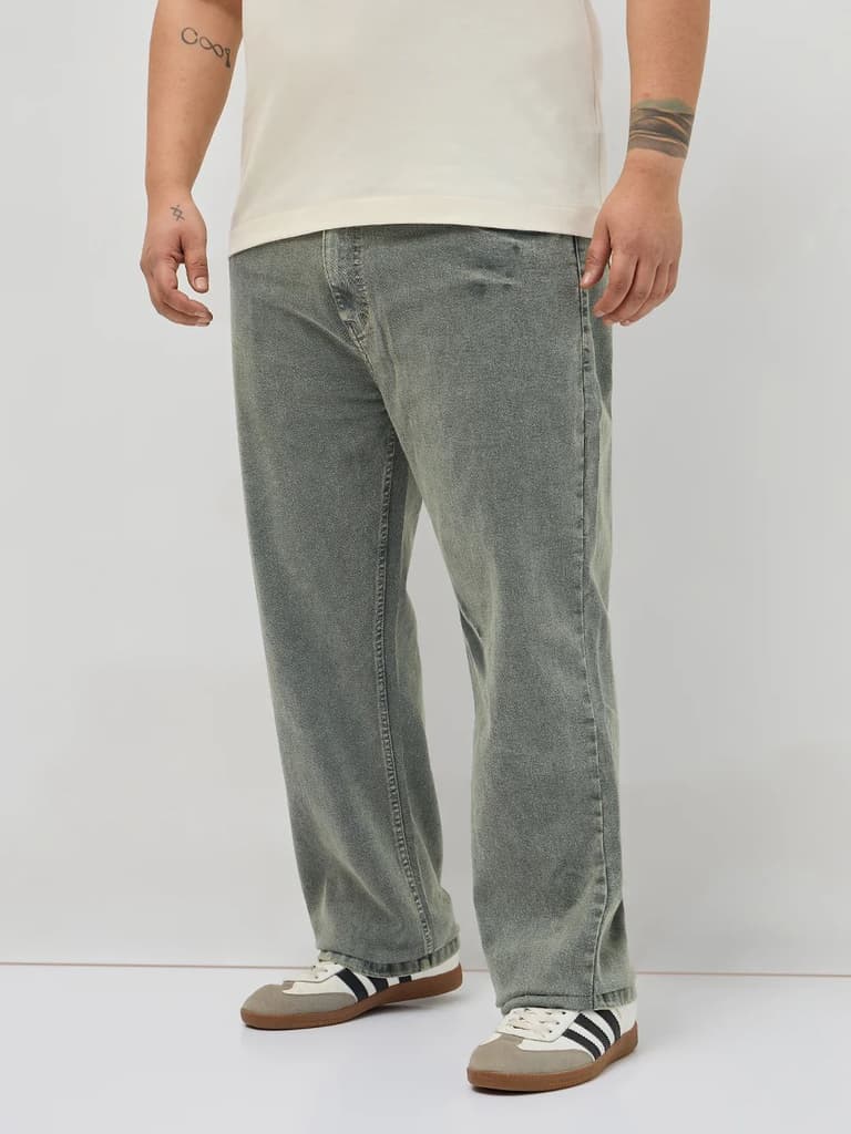 Plus Men's Light Grey Regular Fit Acid Washed Denim Jeans Stretchable — photo 2