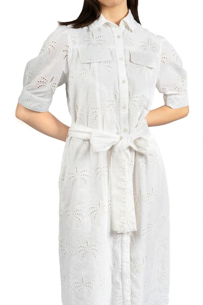 White Cotton Schiffly Midi Fit & Flare Dress — photo 3