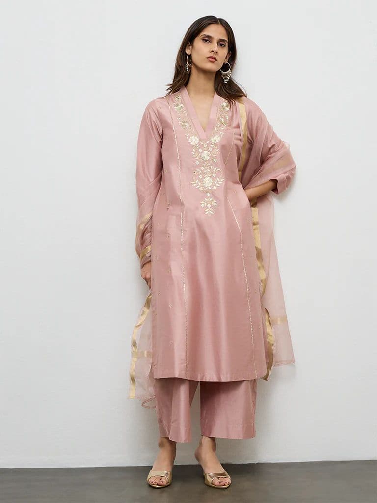 Vark Dusty Pink Embroidered A-Line Ethnic Set — photo 2