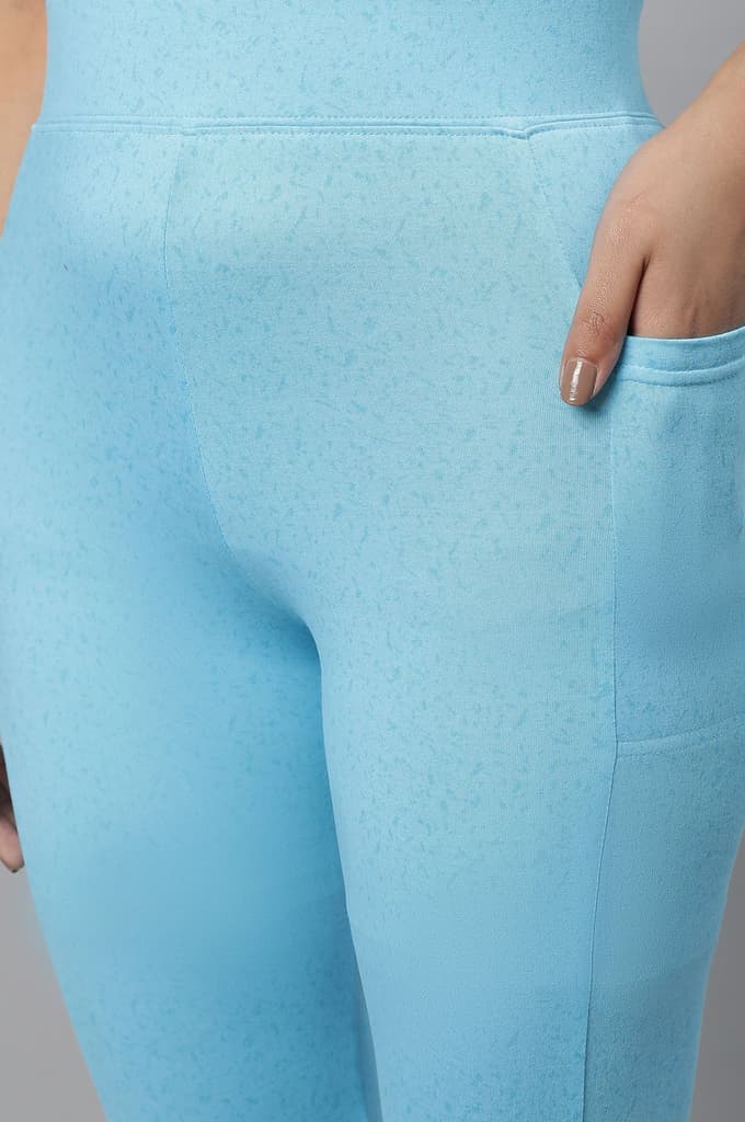 Blue Printed Skinny Fit Yoga Tights With Elasticated Waist — photo 7