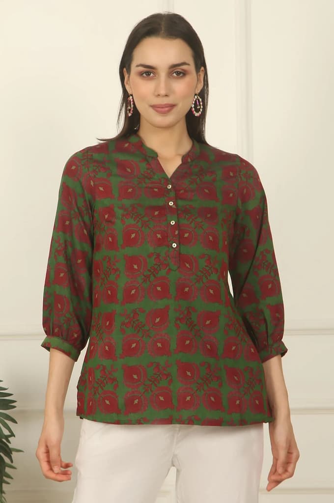 Green Printed Crepe Straight Top — photo 2