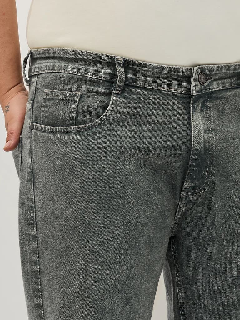 Plus Men's Grey Regular Fit Towel Washed Yellow Tint Denim Jeans Stretchable — photo 5