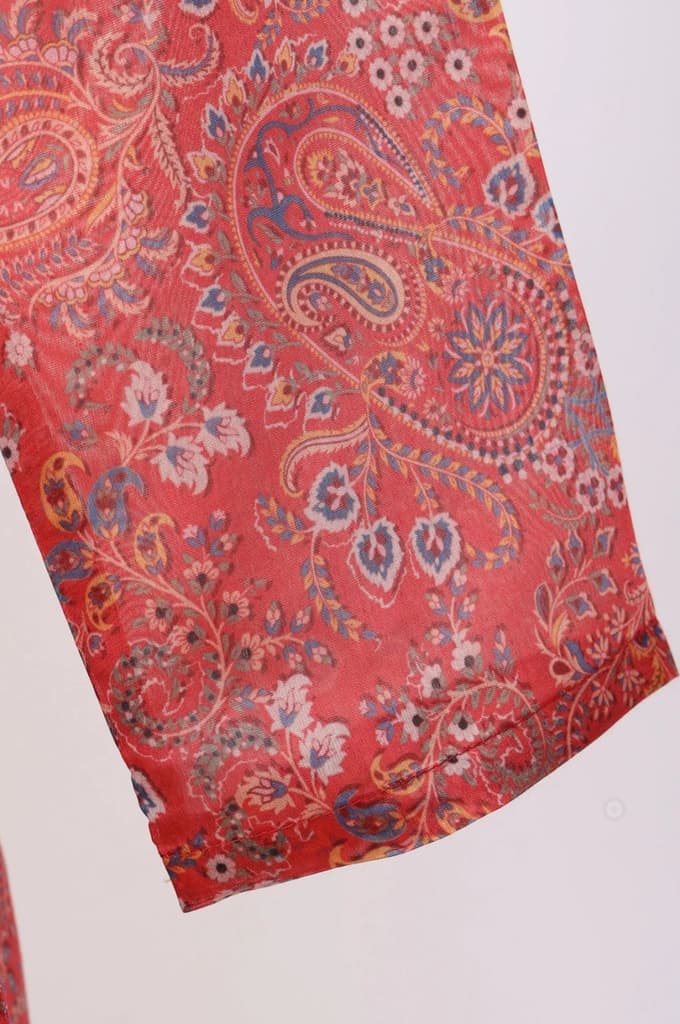 Rust Paisley Printed Straight Chiffon Kurta with Embroidered Neck — photo 7