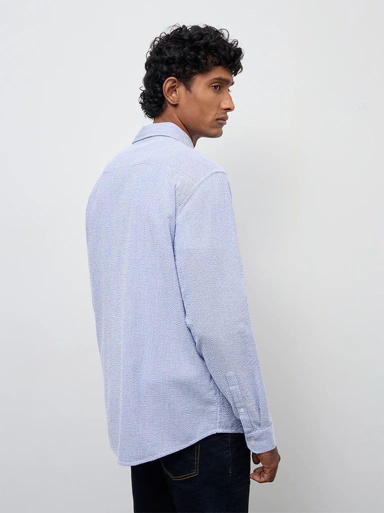 WES Casuals Blue Striped Slim-Fit Cotton Shirt — photo 4