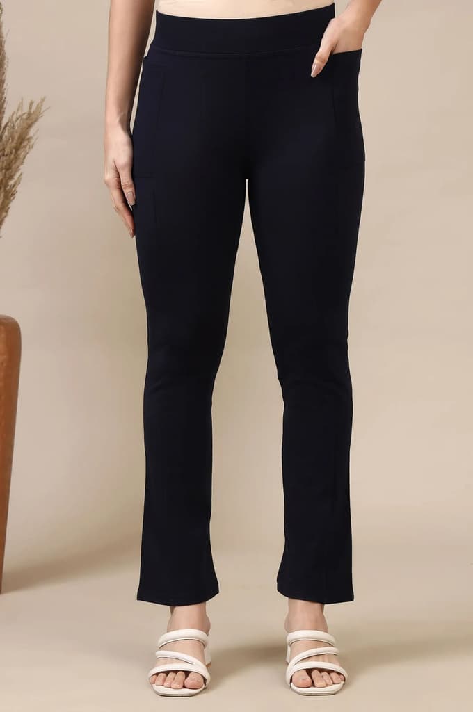 Navy Blue Flared Ankle Length Yoga Tights — photo 2