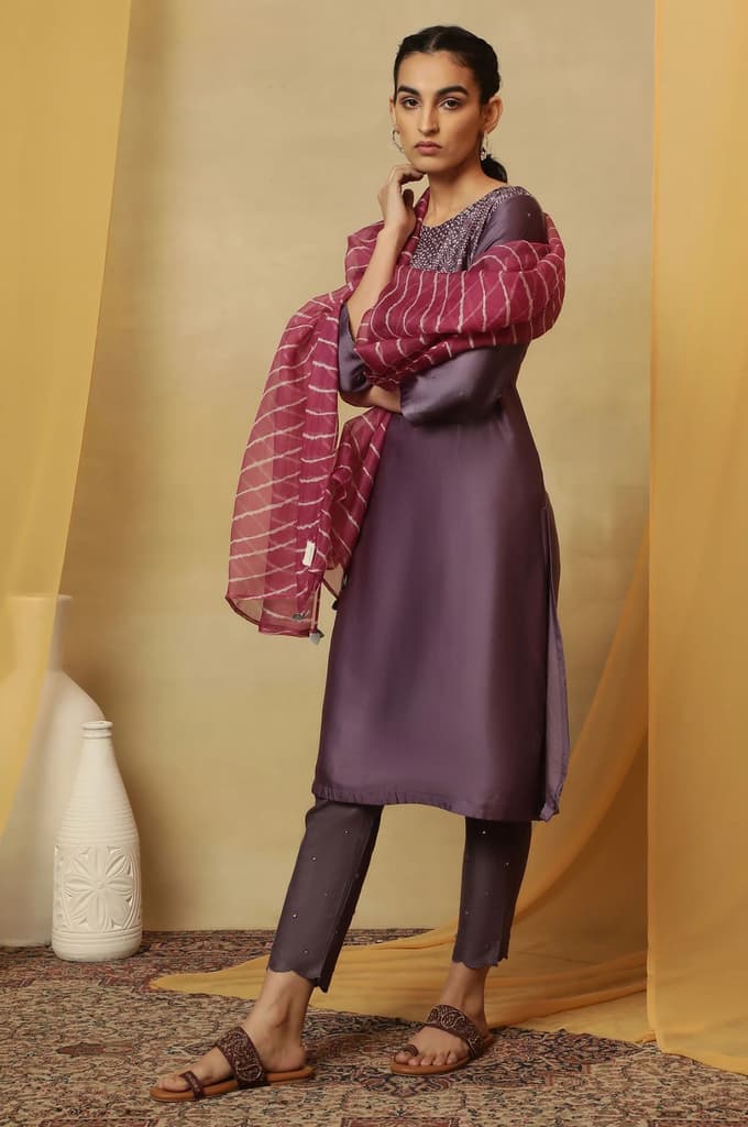 Fuschia Shibori Silk Organza Dupatta — photo 5