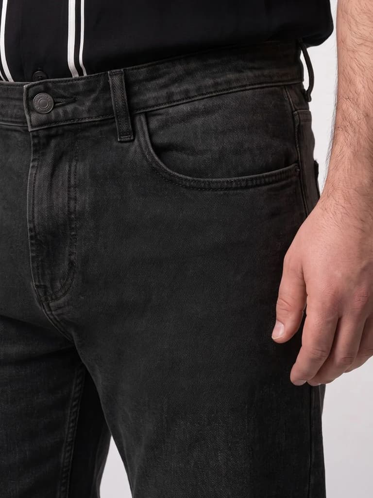 Plus Men's Black Relaxed Fit Washed Denim Jeans Non-Stretchable — photo 5