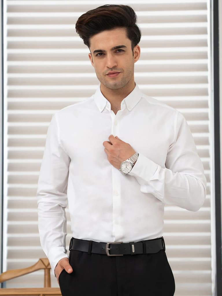 Dobby Button-Down Formal Shirt for Men | Premium & Minimalist Design — S / White