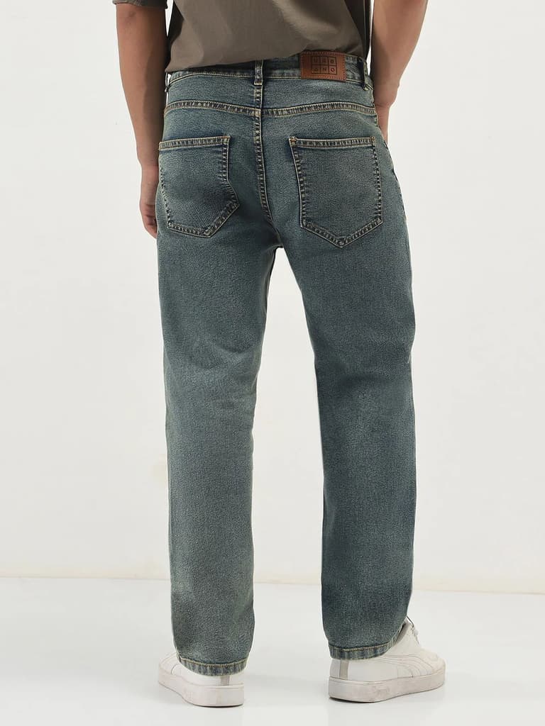 Men's Light Blue Straight Fit Heavy Washed Jeans Stretchable — photo 3