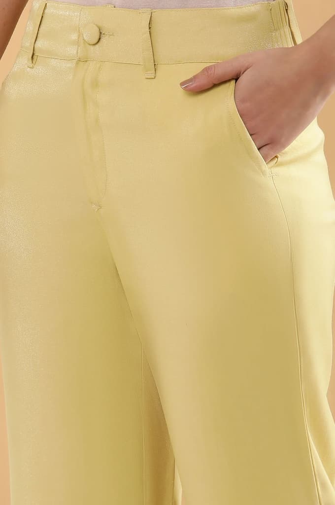 Yellow Solid Straight Fit Woven Pants With Elasticated Back — photo 7