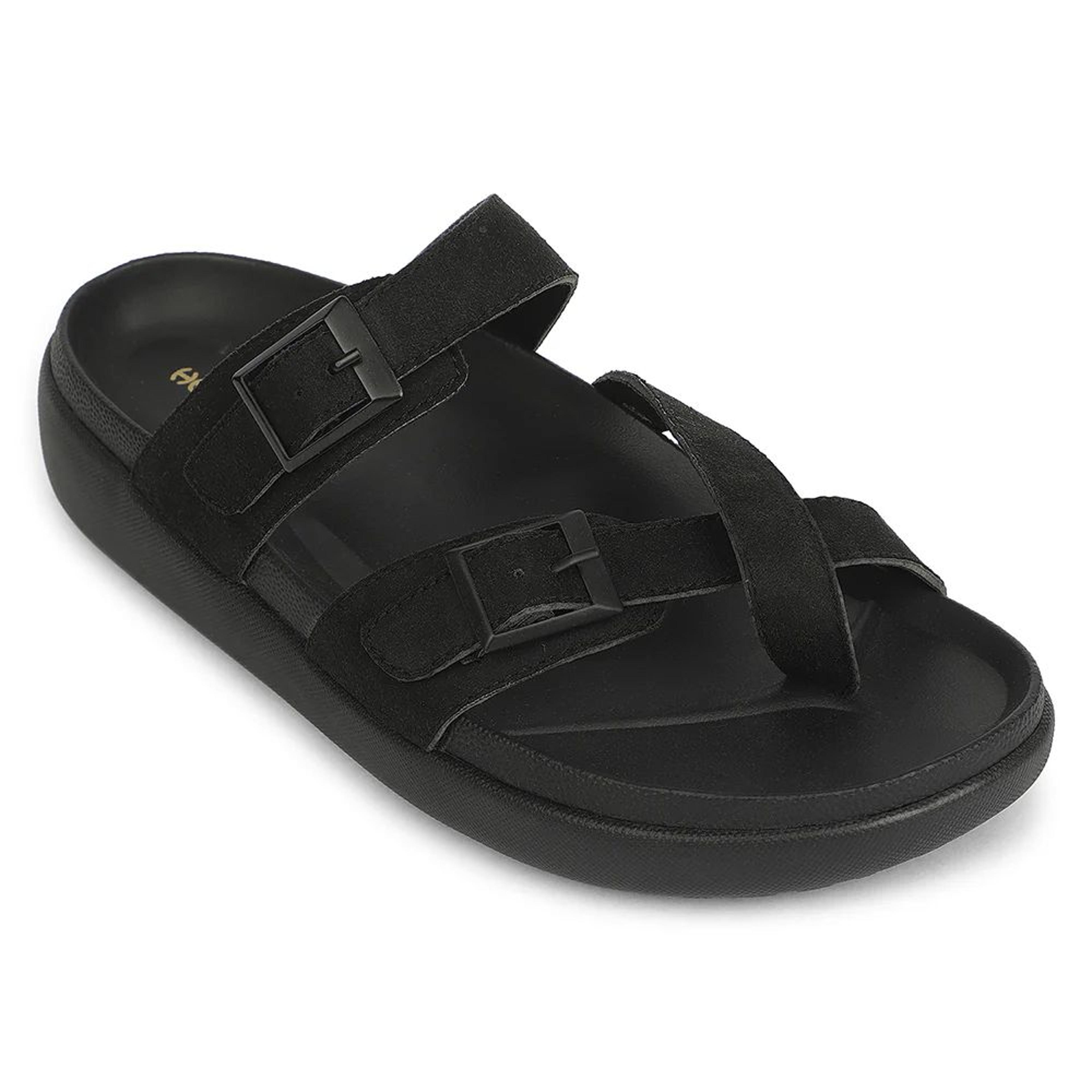 Healers Black Casual Slip On Slippers For Men VAL-37E By Liberty
