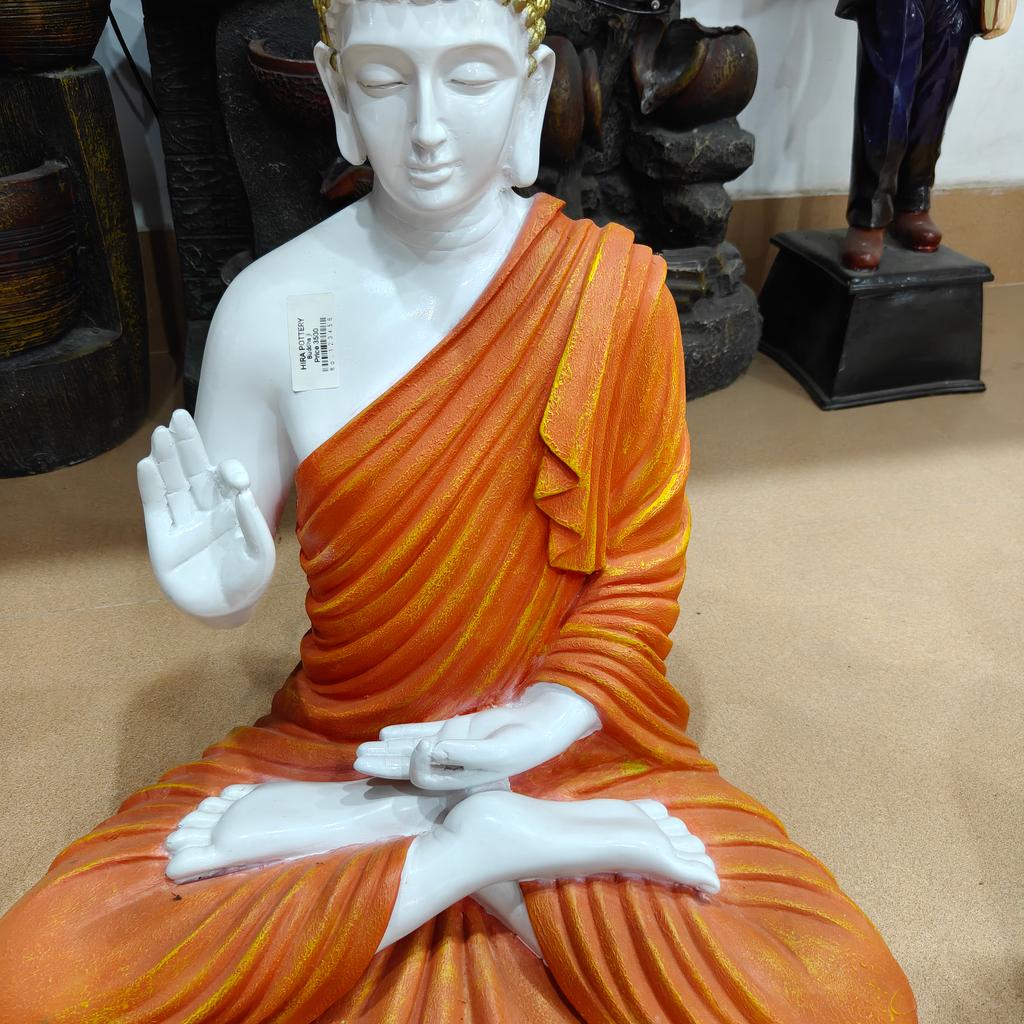 Buddha Statue | White | Wood | Orange