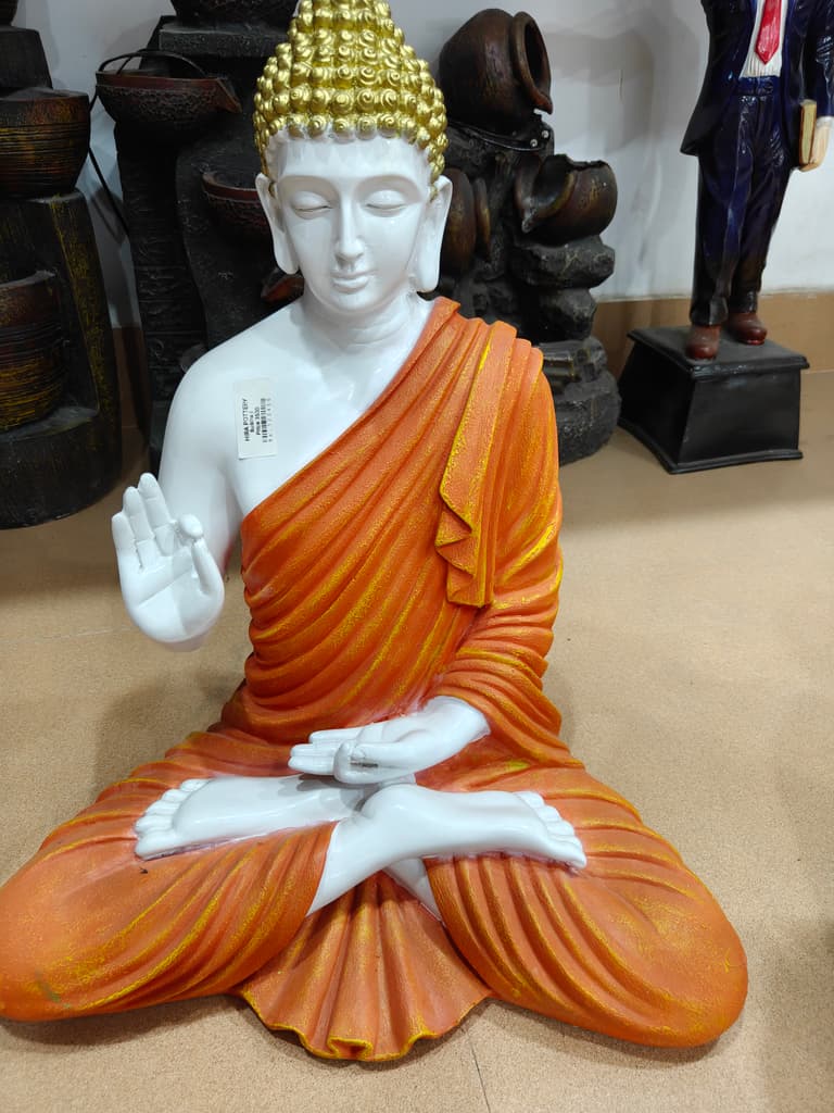 Buddha Statue | White | Wood | Orange