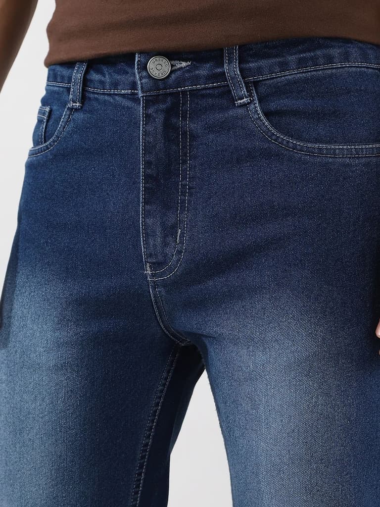 Men's Blue Straight Fit Washed Jeans Stretchable — photo 6