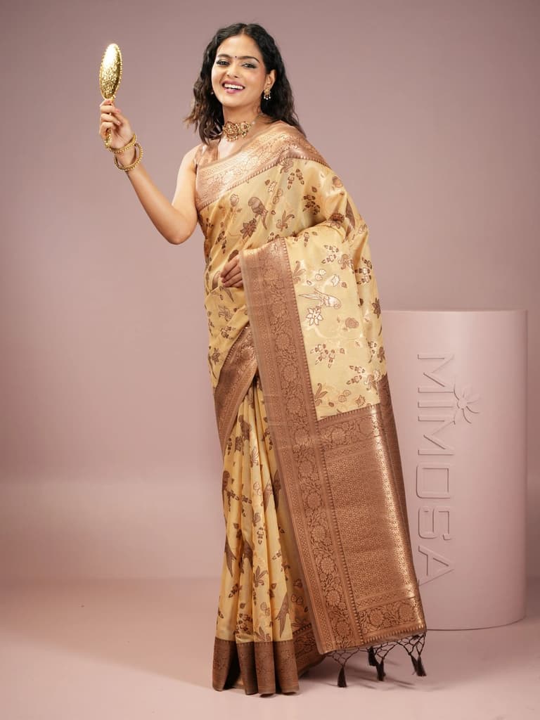 Mimosa Women's Woven Design Banarasi Style Art Silk Saree With Blouse Piece : SA00001999IVRFREE — photo 5
