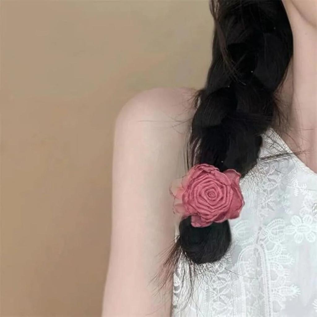 Fabric Rose Hair Tie For Women — Red Rose
