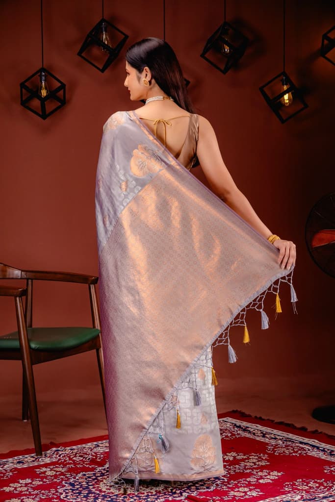Mimosa Women's Woven Design Kanjivaram Style Art Silk Saree With Blouse Piece : SA00001762GYFREE — photo 6