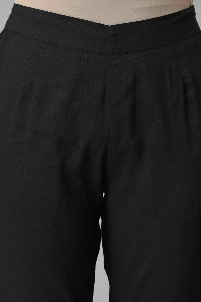 Black Floral Printed Straight Fit Pants With Elasticated Waist — photo 6