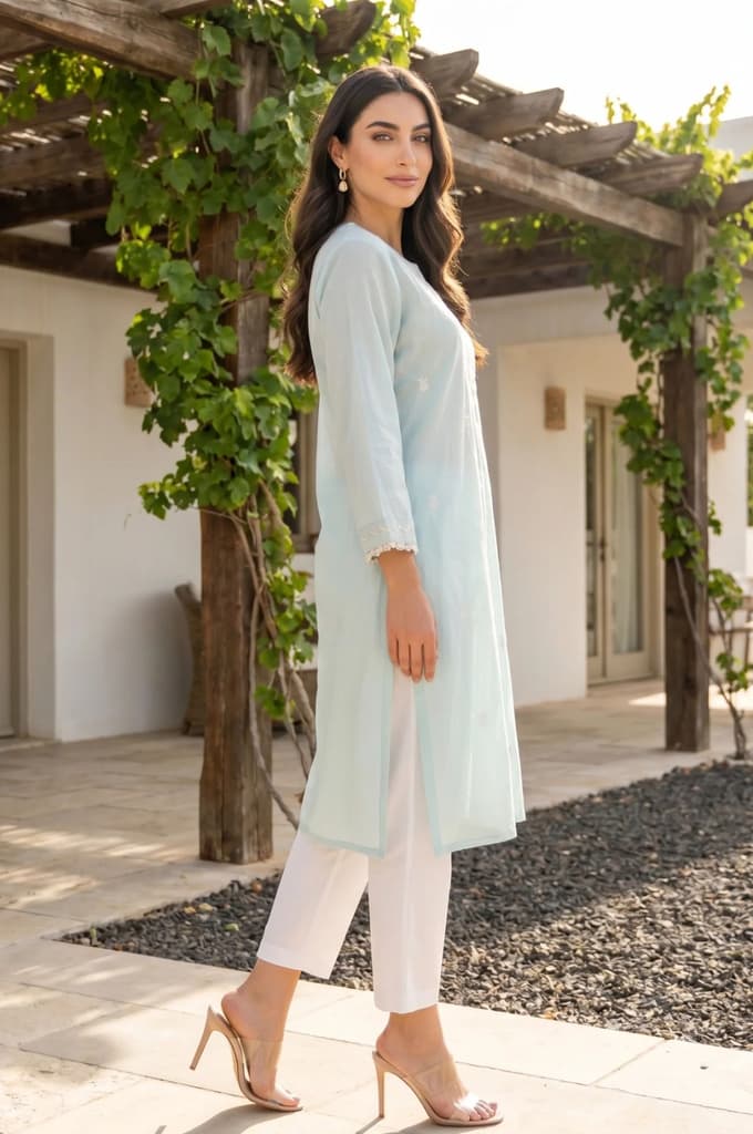 Aqua Green Thread Embroidered Straight Kurta — photo 5