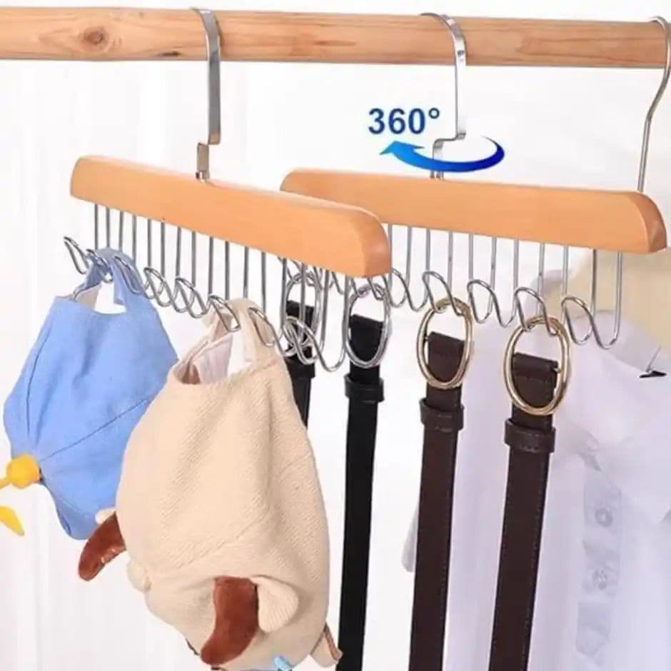 Perpetual Wooden Hangers | Adjustable 8-Hook Wardrobe Hanger for Accessories | Pack of 3 — photo 3
