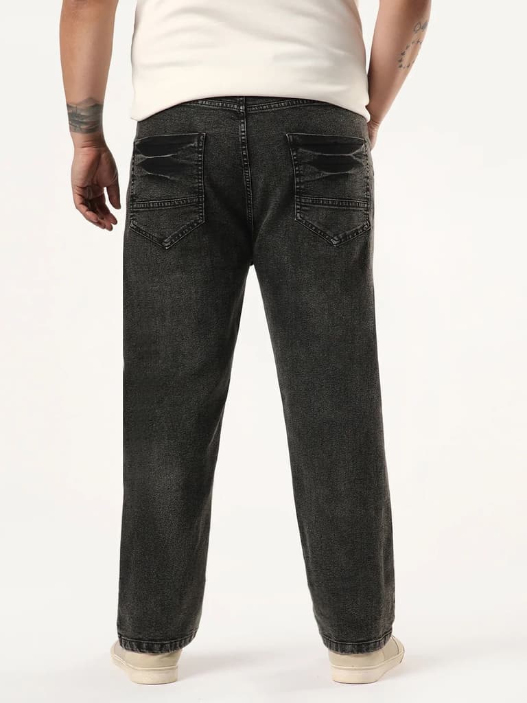 Plus Men's Black Regular Fit Acid Washed Denim Jeans Stretchable — photo 3