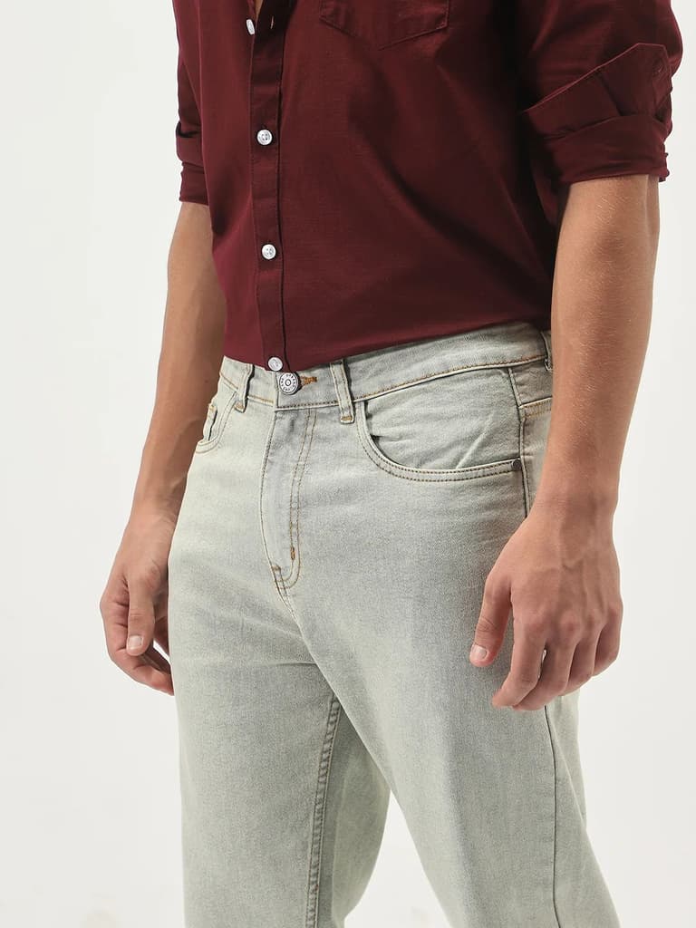 Men's Ice Grey Straight Fit Heavy Washed Jeans Stretchable — photo 5