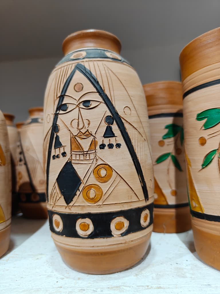 Wooden Vase with Painted Design | Decorative | Brown | Black