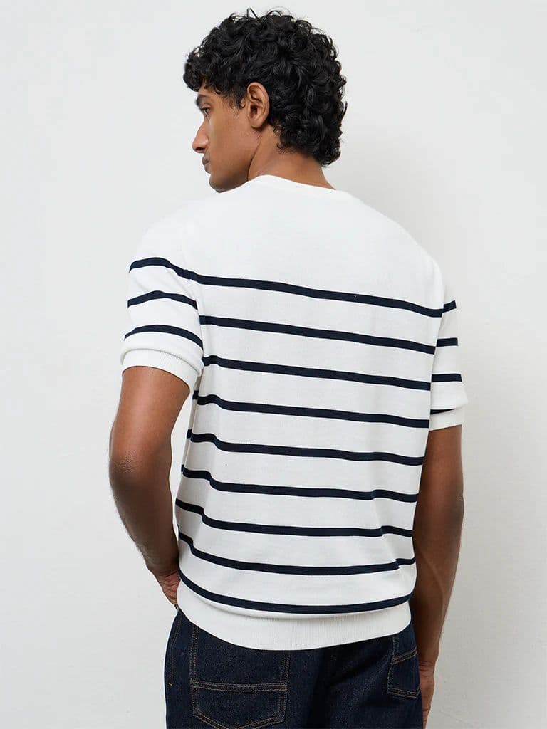 Ascot White Striped Relaxed-Fit Cotton T-Shirt — photo 5